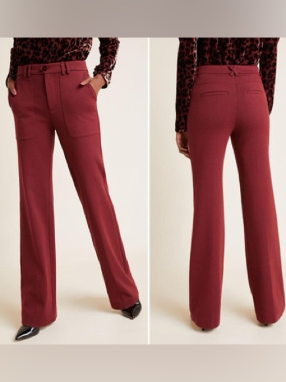 Anthropologie The Essential Twill Burgundy Red Trouser Pants Size 10